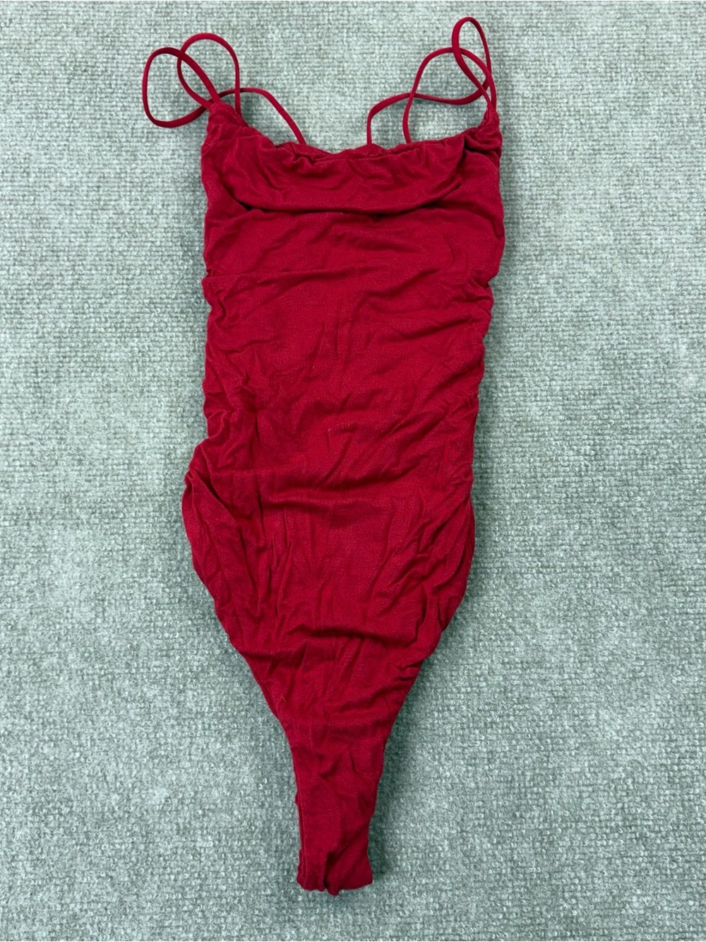 SHEIN Red Double-Strap Womens One-Piece Bodysuit with open back